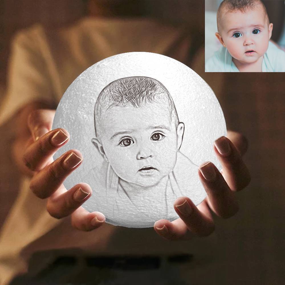 Personalised 3D Photo Moon Lamp &With Your Text- Touch 2 Colour Family - MyPhotoSocksAu