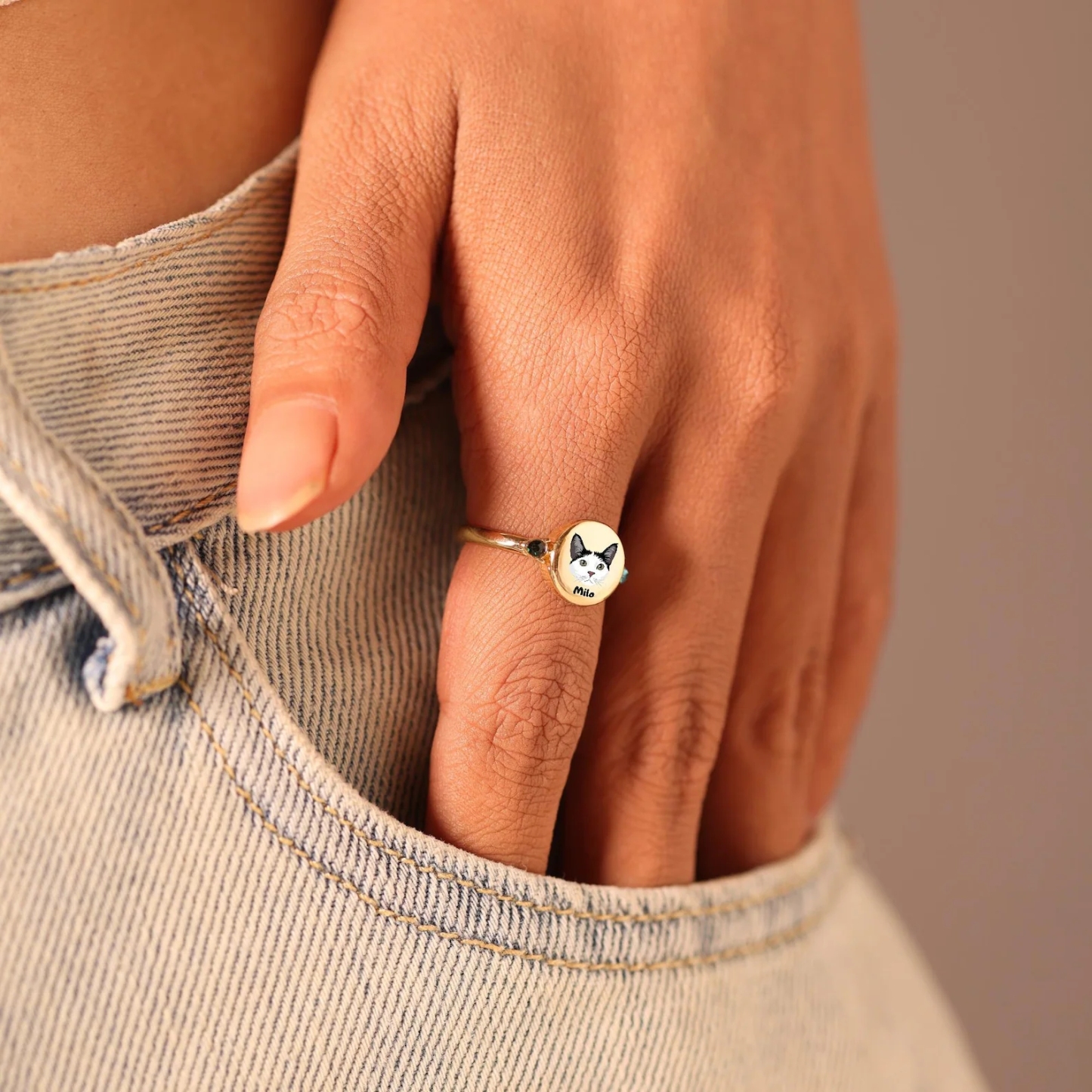 Custom Dog or Cat Ring with Birthstone, Custom Pet Portrait Photo Ring, Dog Cat Memorial Jewelry Gift For Pet Lover, Pet Remembrance, Gift for Her - MyPhotoSocksAu