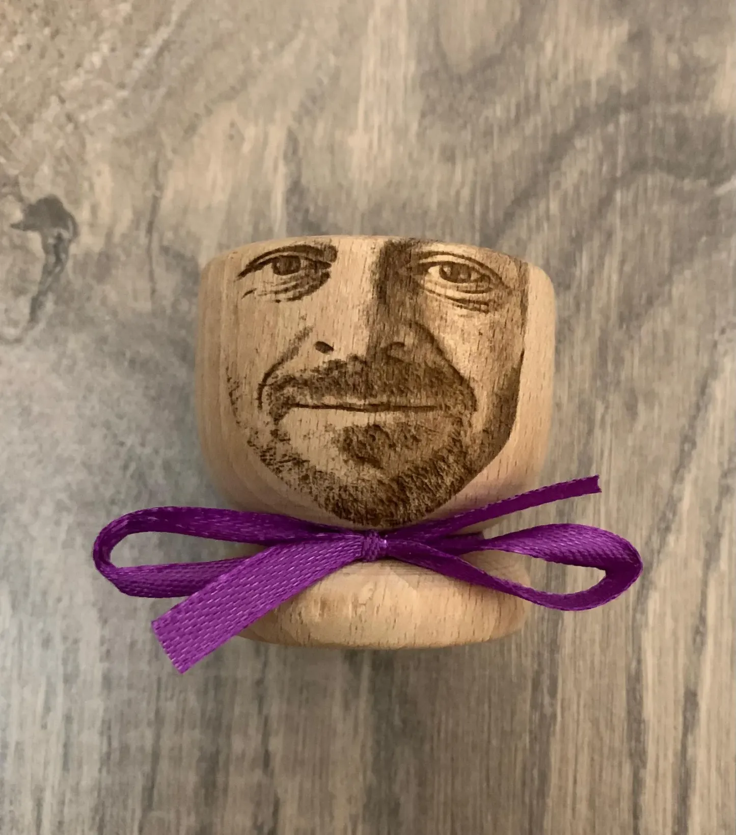 Custom Photo Face Egg Cup, Bald Personalised Wooden Gift for Easter and Breakfast Fun - MyPhotoSocksAu