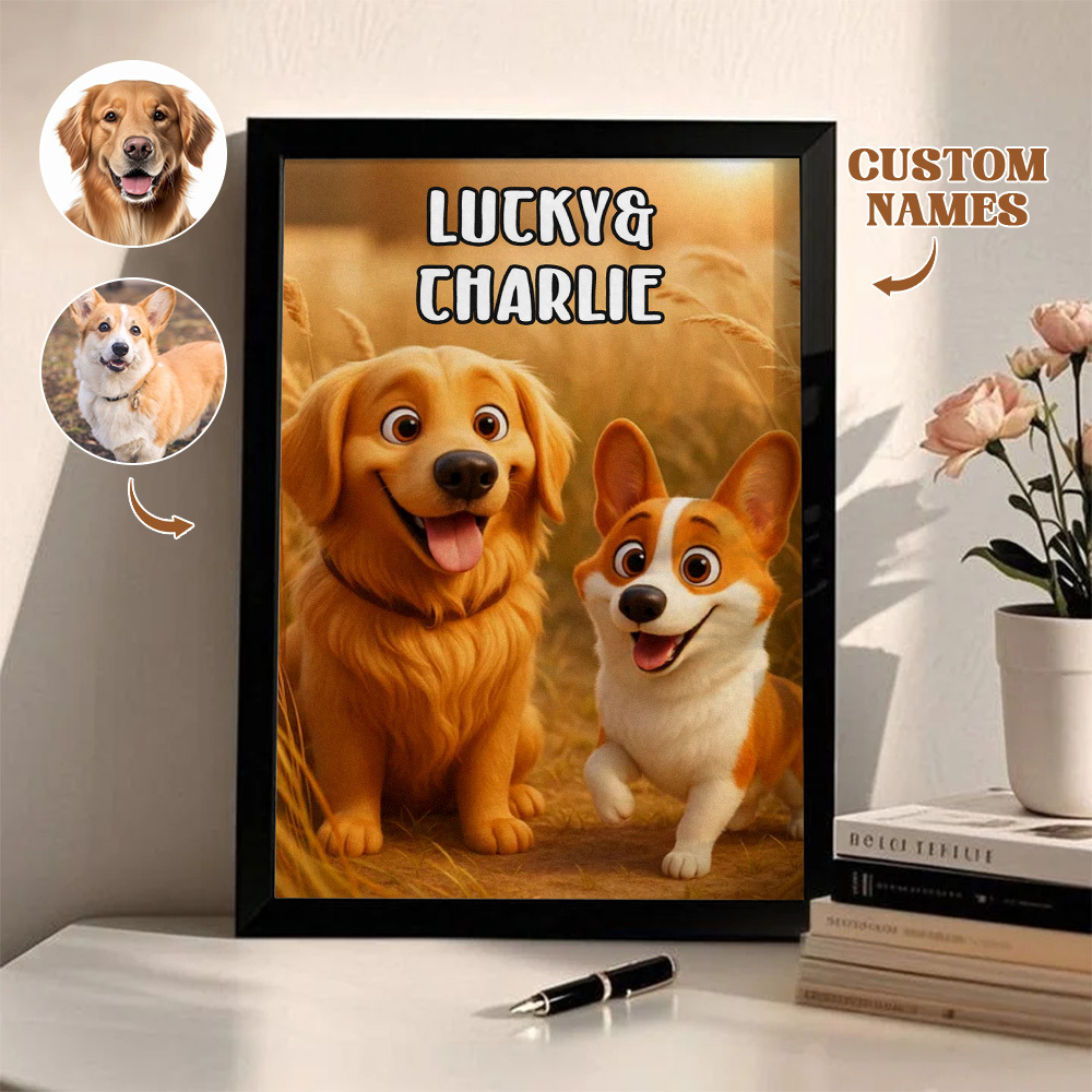 Custom Pets Photo Cartoon Wooden Frame Decorations Cute Pet Decor Plaque Gifts 3 PETS - MyPhotoSocksAu