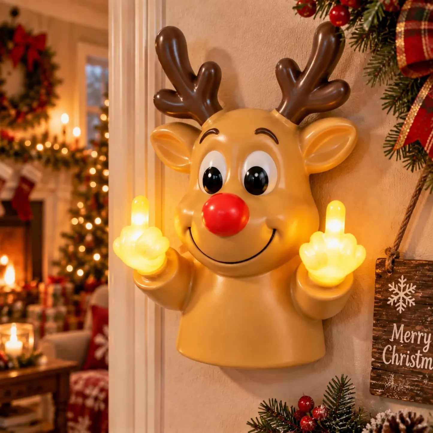 Funny Santa Middle Finger Wall Light, Christmas Novelty Decor, Warm LED Santa Lamp, Adult Holiday Gift, Cheeky Christmas Wall Accent - MyPhotoSocksAu