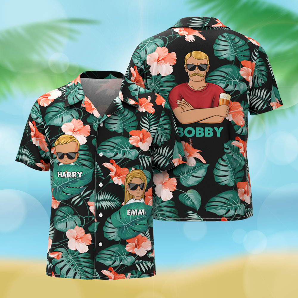 Personalized Cartoon Hawaiian Shirt Best Dad Papa Ever Birthday Loving Gift For Father Grandpa Grandfather Custom Name Hawaiian Shirt - MyPhotoSocksAu