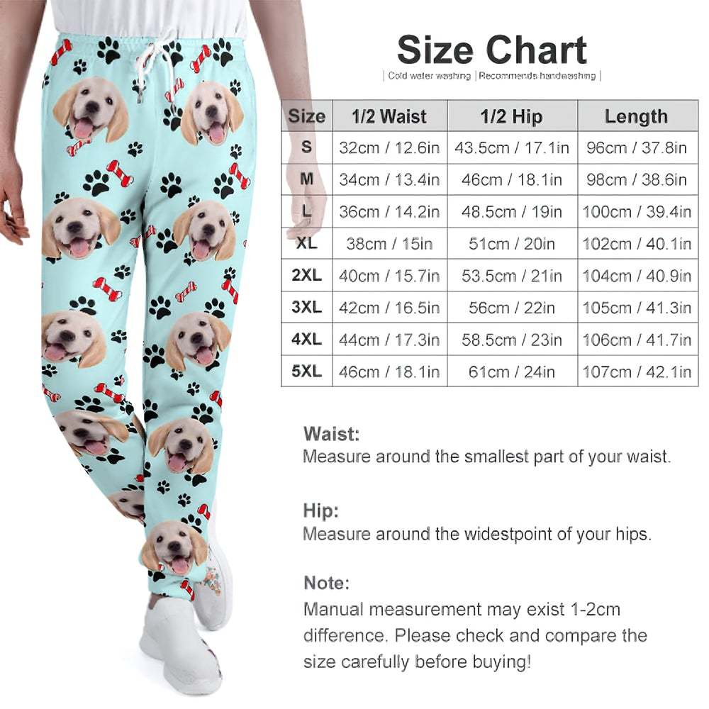 Custom Dog Face Sweatpants Unisex Joggers with Heart Pattern Paw