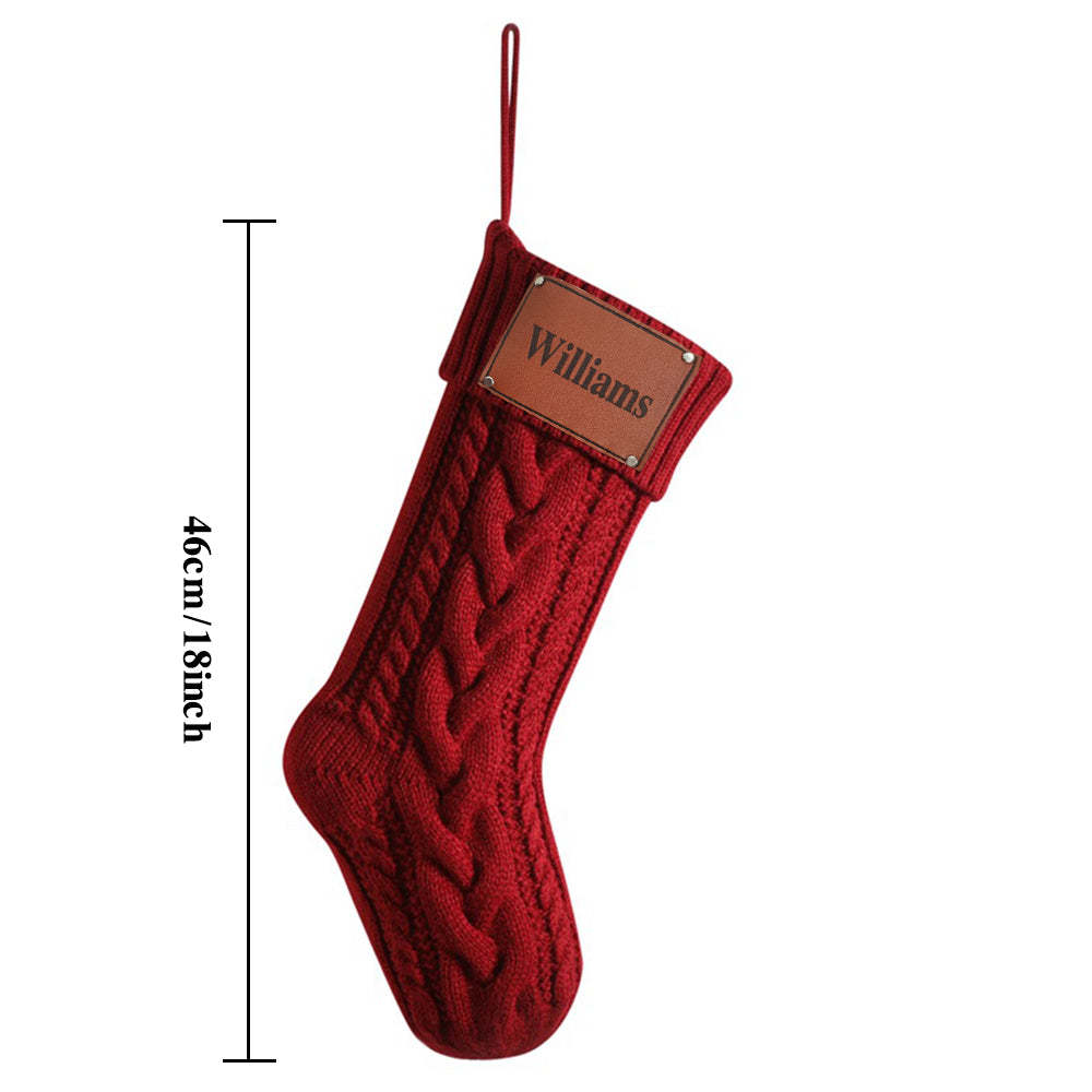 Personalized Christmas Stocking with Name Leather Patches Knitted Xmas Stockings Decoration - MyPhotoSocksAu