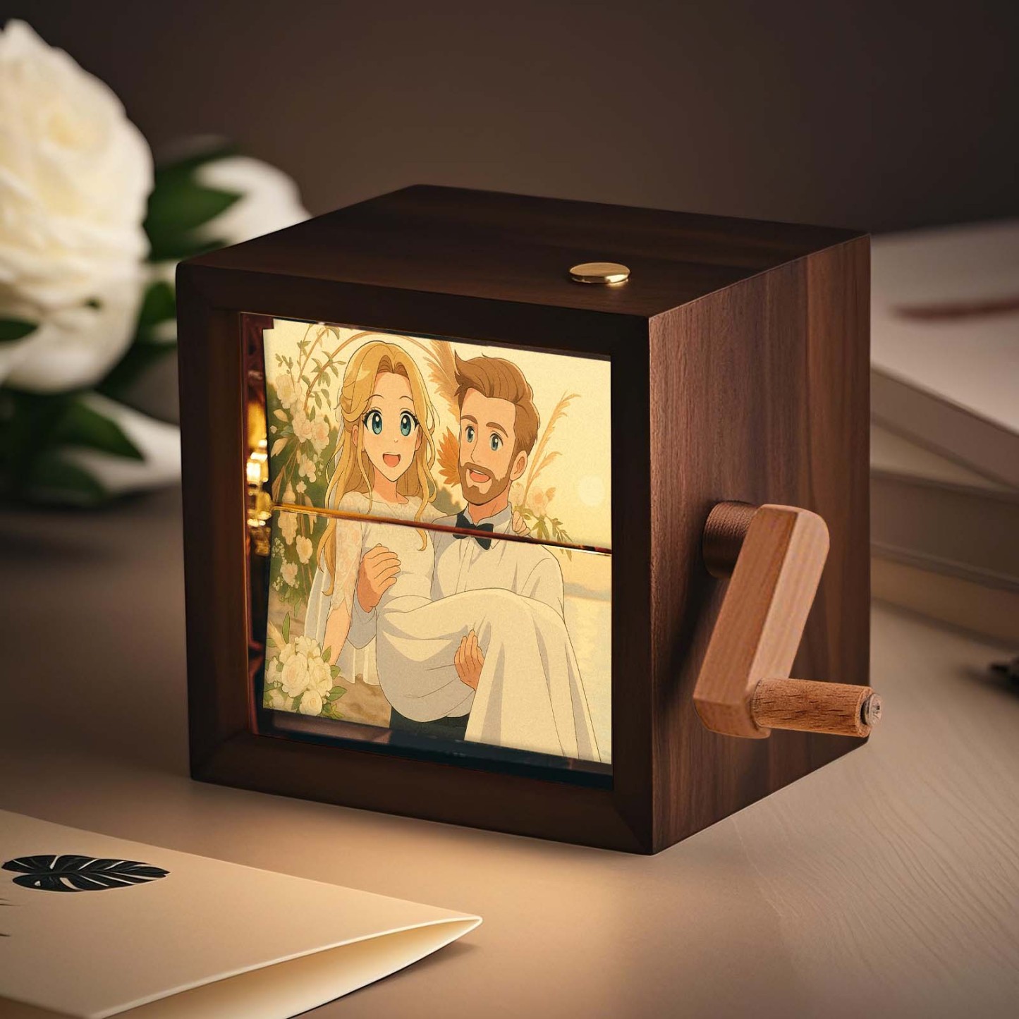 Custom Hand-Crank Flipbook Box Mechanical Anime Photo Album with Light Walnut Baby Photo Cube Frame Creative Gift - MyPhotoSocksAu