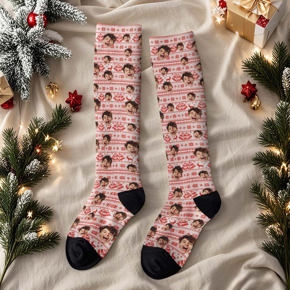 Christmas Gifts Custom Face Knee High Socks Personalized Xmas Socks Merry Christmas Heart - MyPhotoSocksAu