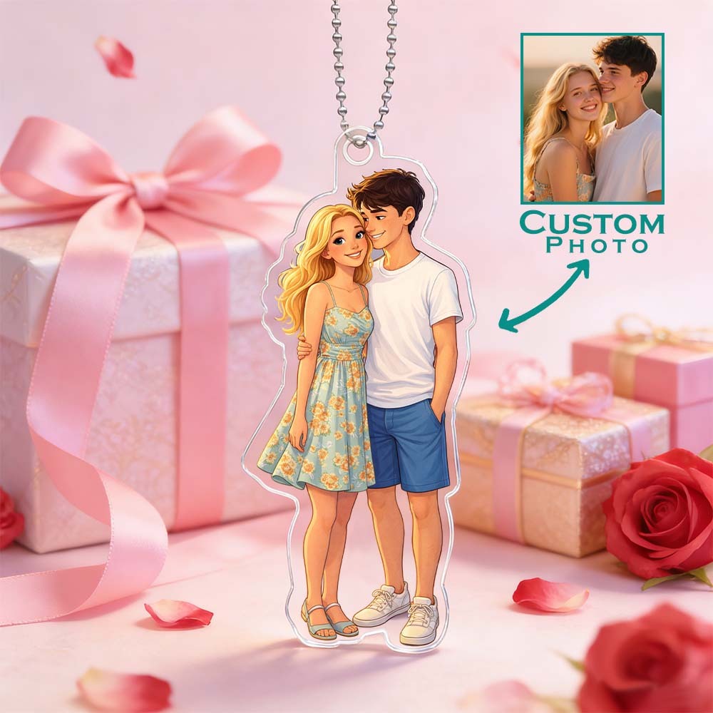 Custom Anime Photo Keychain Valentine's Day Gifts Personalized Acrylic Cartoon Keychain Photo Bag Charm Unique Keepsake Gift For Lover Girlfriend - MyPhotoSocksAu