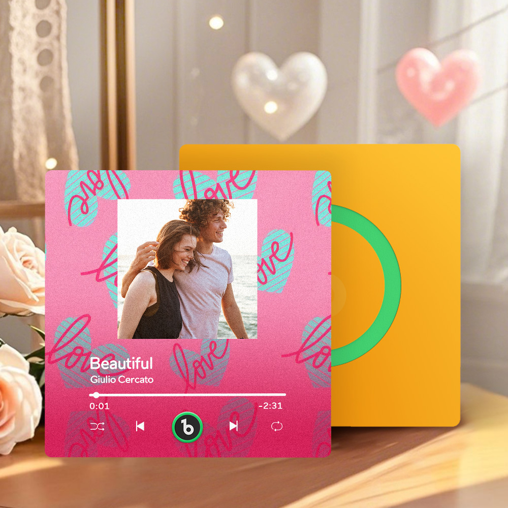 Personalized Music Fridge Magnet Pink Valentine Gift Album Fridge Magnet Music Wall Photo Sticker Music Movement That Can Be Played Gift for Couple - MyPhotoSocksAu