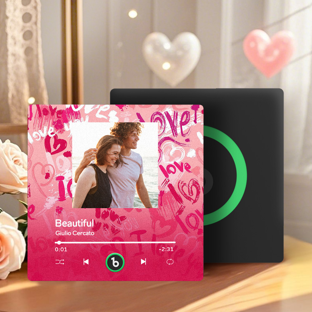 Personalized Music Fridge Magnet Pink Valentine Gift Album Fridge Magnet Music Wall Photo Sticker Music Movement That Can Be Played Gift for Couple - MyPhotoSocksAu
