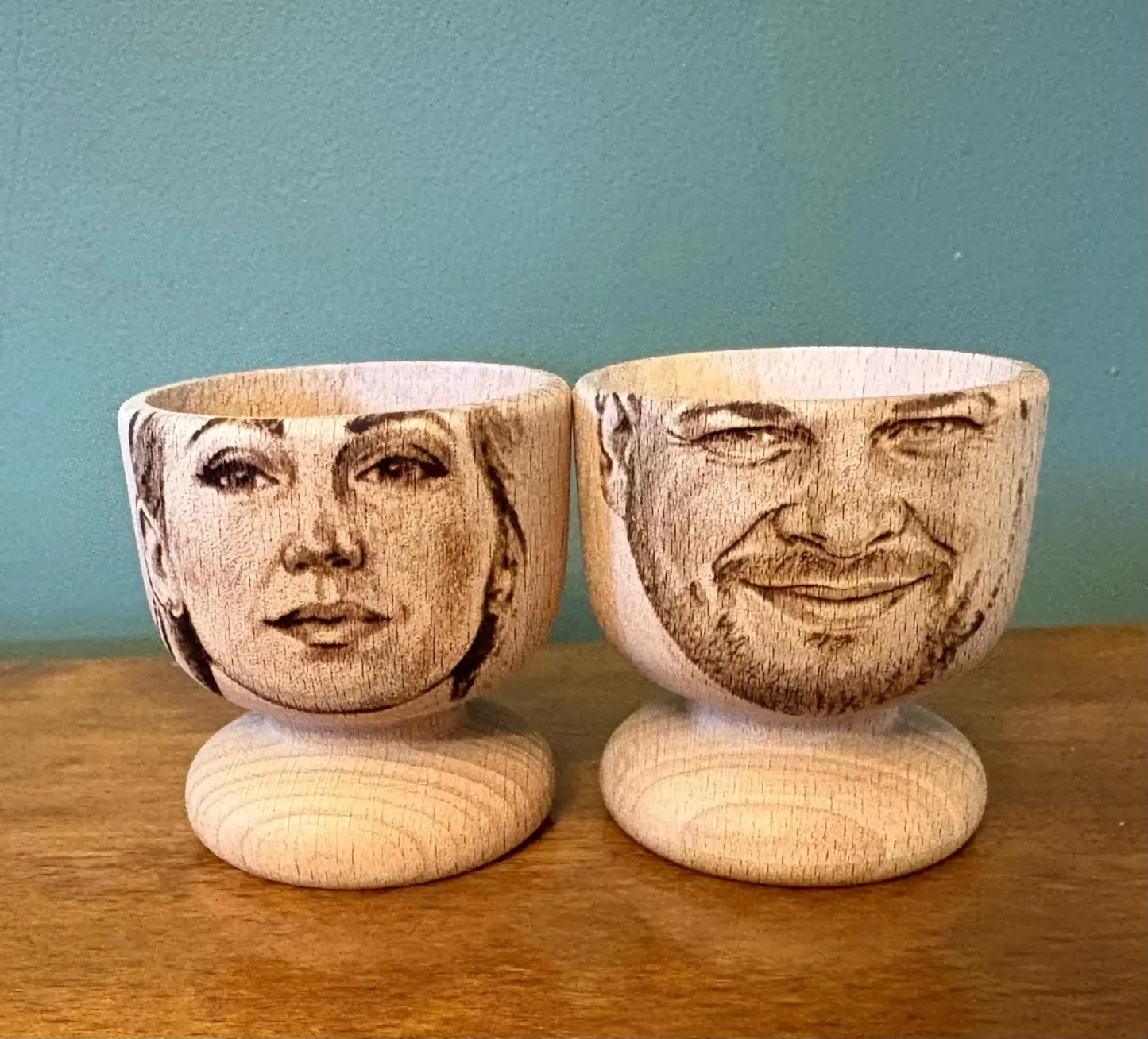 Custom Photo Face Egg Cup, Bald Personalised Wooden Gift for Easter and Breakfast Fun - MyPhotoSocksAu