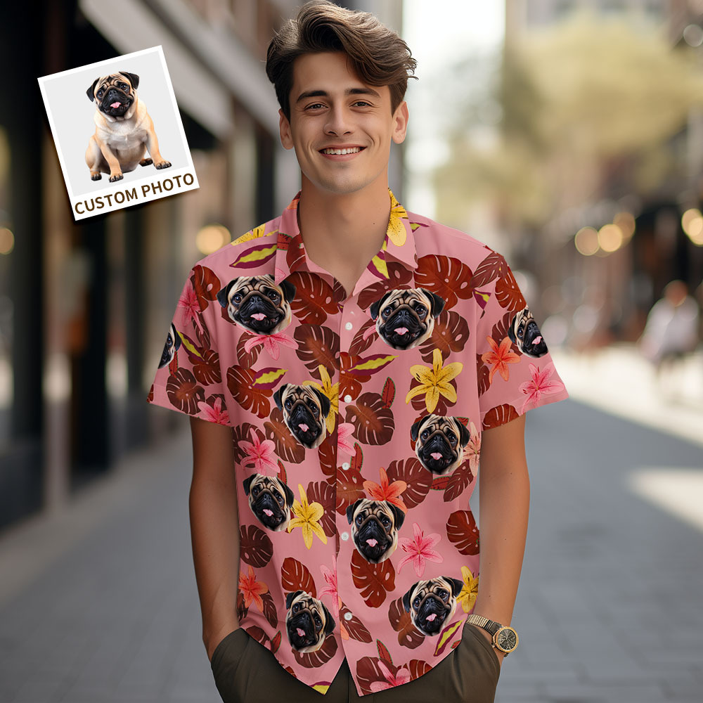 Custom Men Hawaiian Shirts Pet Face Tree Hawaiian Shirt Gift for Pet Lover - MyPhotoSocksAu