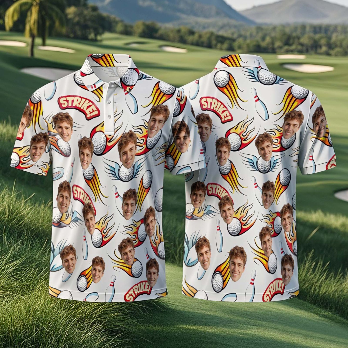 Custom Face Polo Watercolor Ink Green Golf Polo Shirt Text or Not Team Polo Shirt - MyPhotoSocksAu