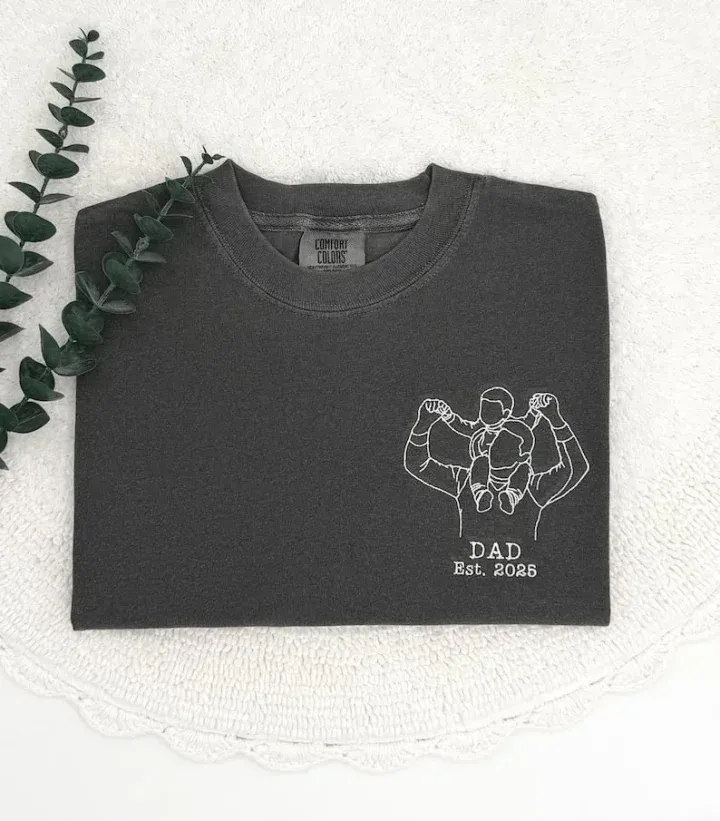 Custom Dad Photo Shirt - Embroidered Dad & Kids Portrait - Personalized Father's Day Keepsake Gift - MyPhotoSocksAu