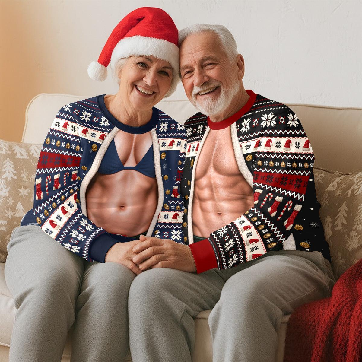 Custom Funny Ugly Sweatshirt, Couple Christmas Gift • Christmas Funny Couple - Personalized All-Over-Print Sweatshirt - MyPhotoSocksAu