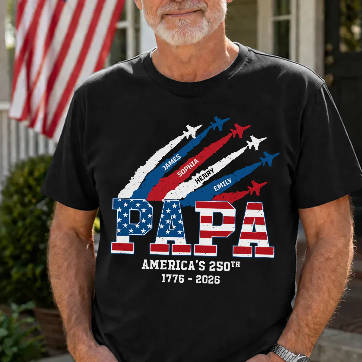 Proud Dad Grandpa Nation Flag American 250th Anniversary - Personalized Shirt - Cool Father's Day Gift For Dad, Grandpa - MyPhotoSocksAu
