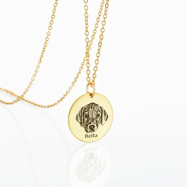 Photo Portrait Necklace with Engraving Round Shape, Custom Portrait Jewelry 14K Gold Plated