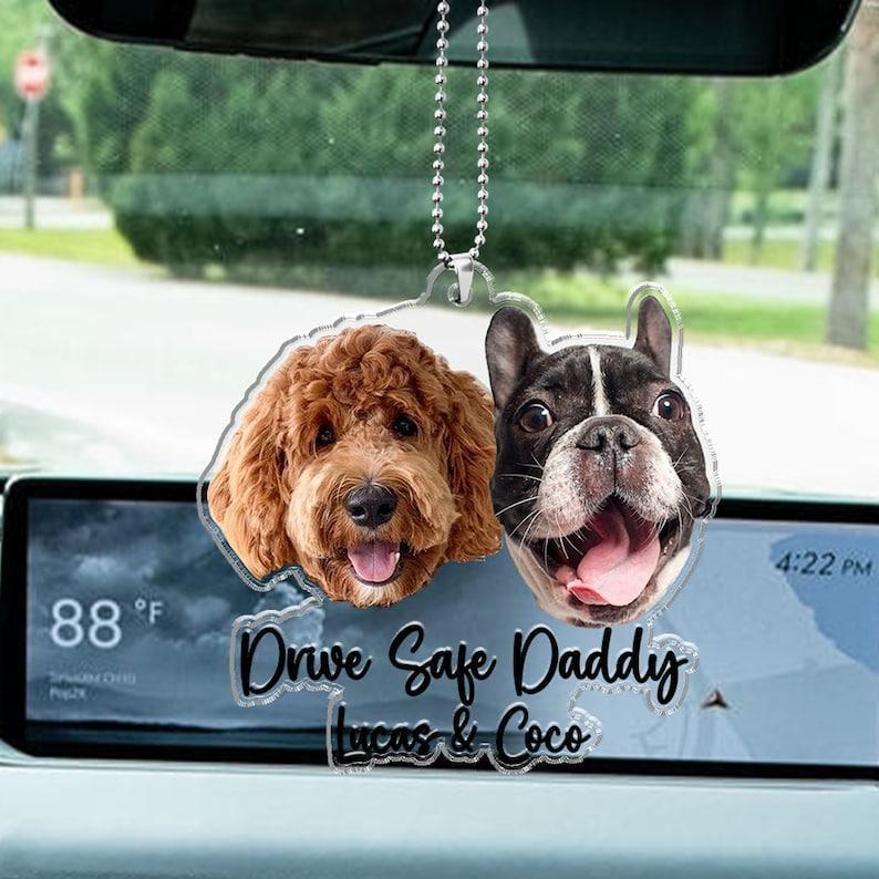 Fathers Day Gifts For Dog Dad, Custom Hanging Pet Photo Car Ornament, Dog Lovers Gifts, Car Accessories, Personalized Drive Safe Daddy Gifts - MyPhotoSocksAu
