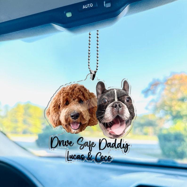 Fathers Day Gifts For Dog Dad, Custom Hanging Pet Photo Car Ornament, Dog Lovers Gifts, Car Accessories, Personalized Drive Safe Daddy Gifts - MyPhotoSocksAu