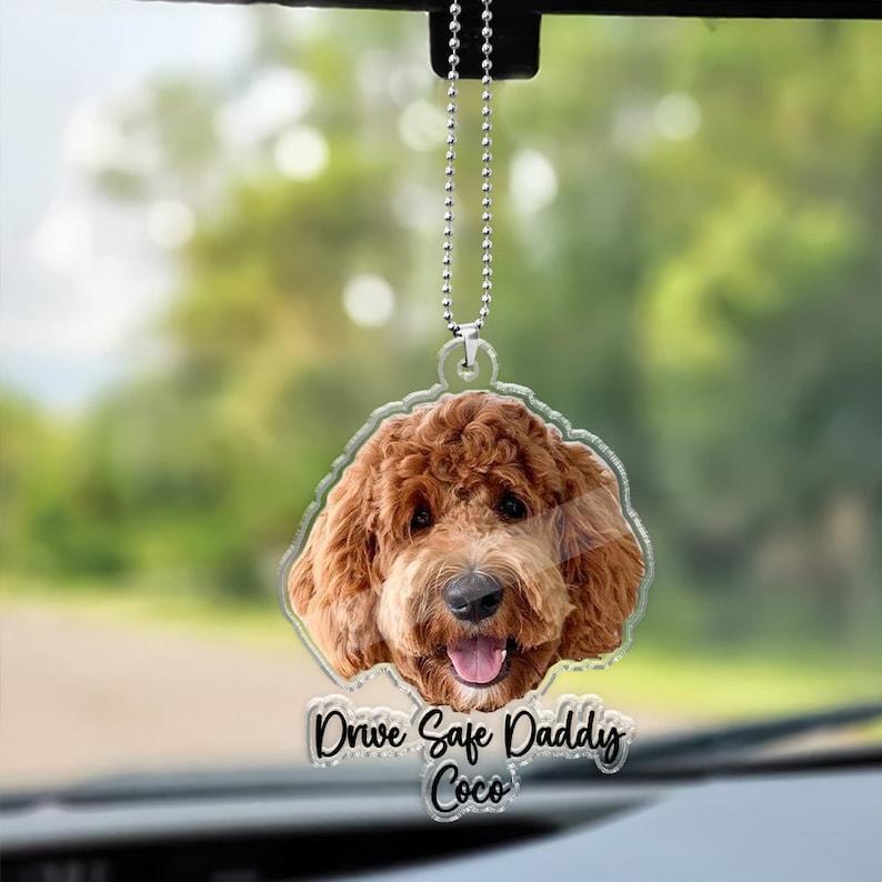 Fathers Day Gifts For Dog Dad, Custom Hanging Pet Photo Car Ornament, Dog Lovers Gifts, Car Accessories, Personalized Drive Safe Daddy Gifts - MyPhotoSocksAu