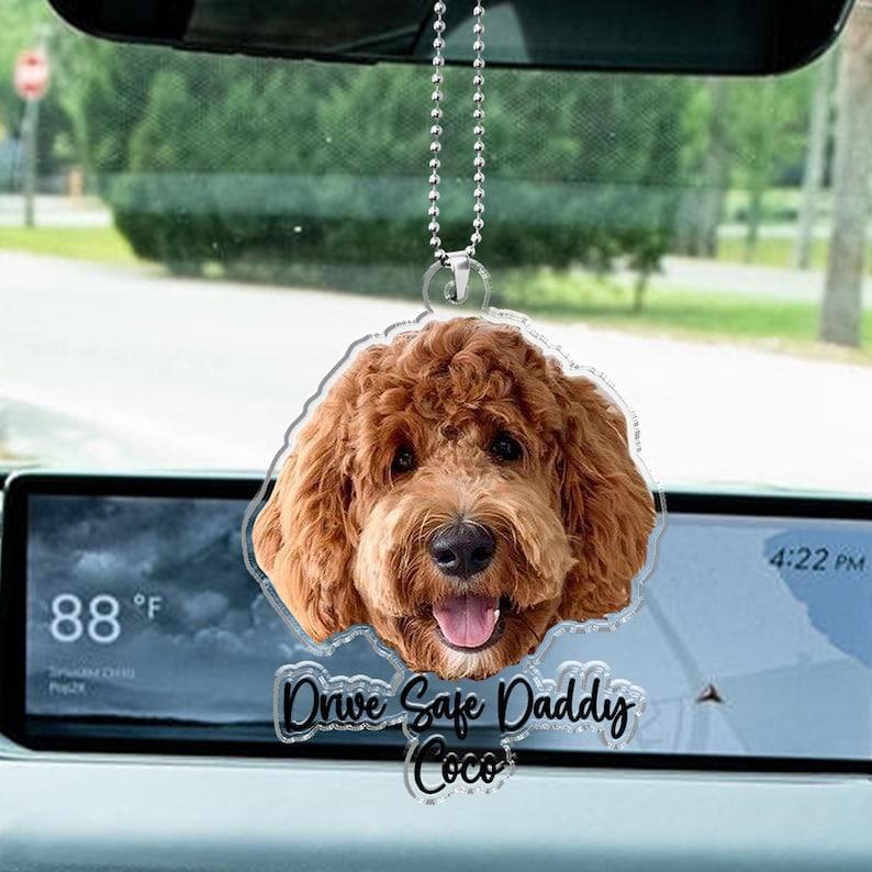 Fathers Day Gifts For Dog Dad, Custom Hanging Pet Photo Car Ornament, Dog Lovers Gifts, Car Accessories, Personalized Drive Safe Daddy Gifts - MyPhotoSocksAu