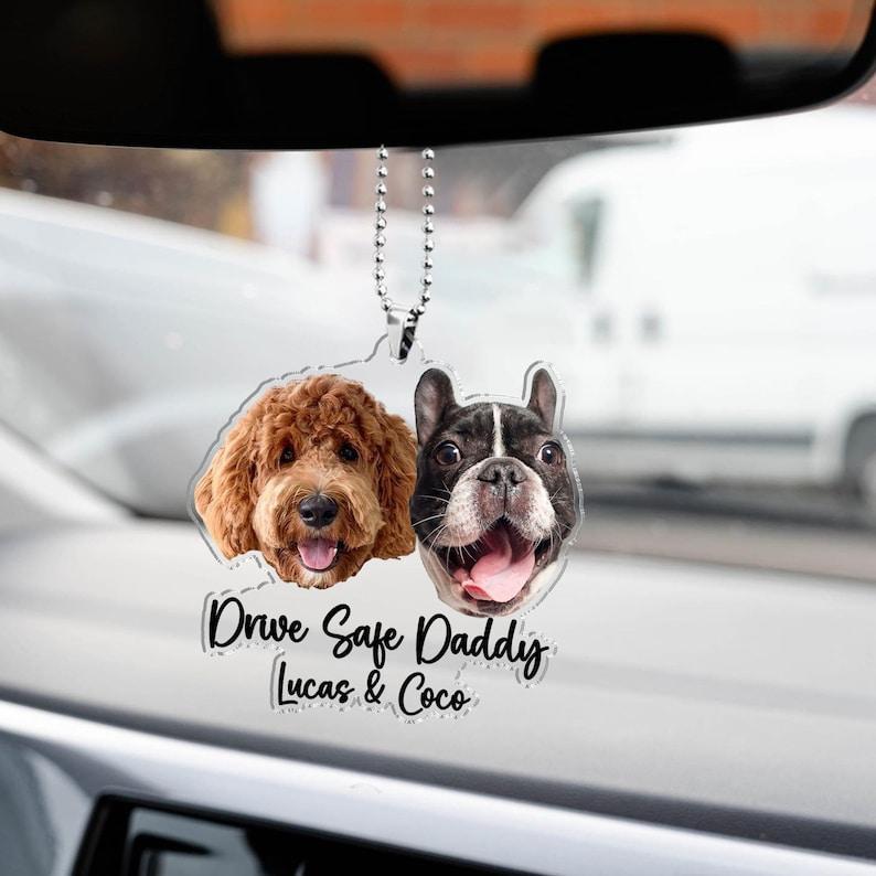 Fathers Day Gifts For Dog Dad, Custom Hanging Pet Photo Car Ornament, Dog Lovers Gifts, Car Accessories, Personalized Drive Safe Daddy Gifts - MyPhotoSocksAu