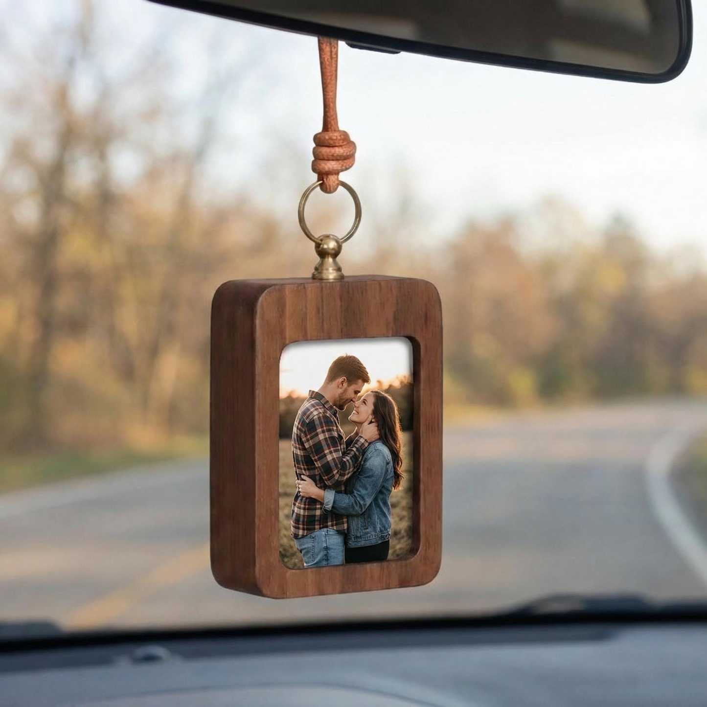 Personalized Wood Car Charm Photo Ornament | Custom Rearview Mirror Picture Frame | Gift for Husband Boyfriend, Fathers Day Gift from Kids - MyPhotoSocksAu