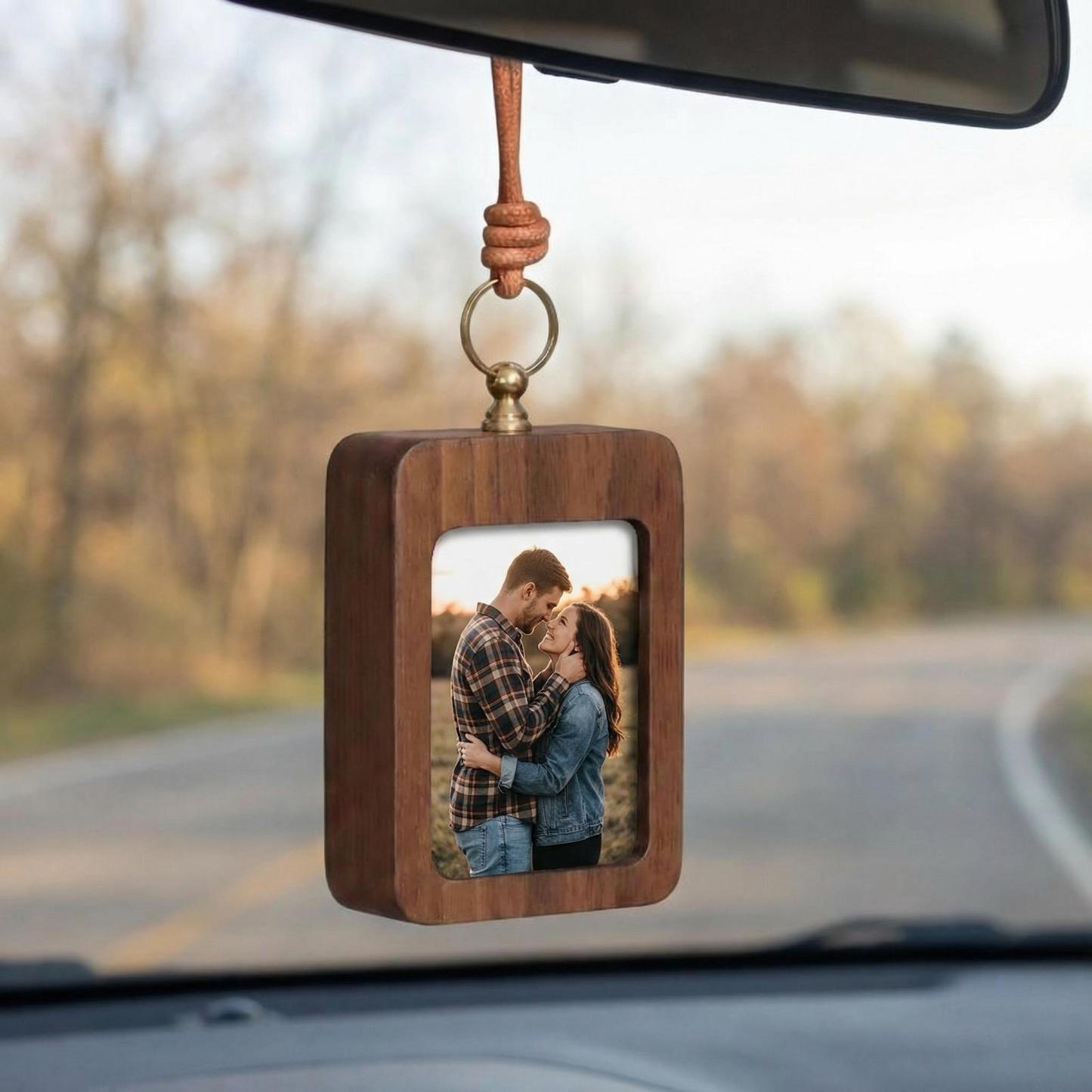 Personalized Wood Car Charm Photo Ornament | Custom Rearview Mirror Picture Frame | Gift for Husband Boyfriend, Fathers Day Gift from Kids - MyPhotoSocksAu