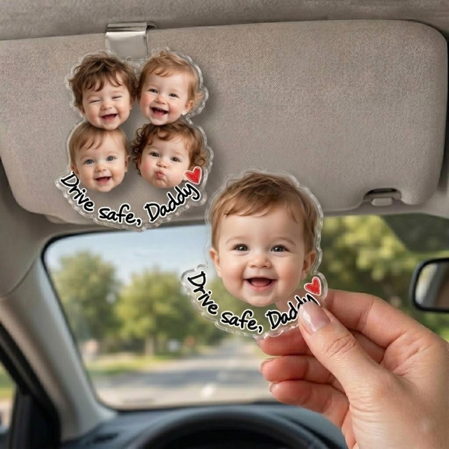 Custom Funny Baby Face Photo Car Visor Clip, Fathers Day Gift For Dad, Kids Photo Visor Clip, Drive Safe Daddy Gift, We Love You Daddy Gifts - MyPhotoSocksAu