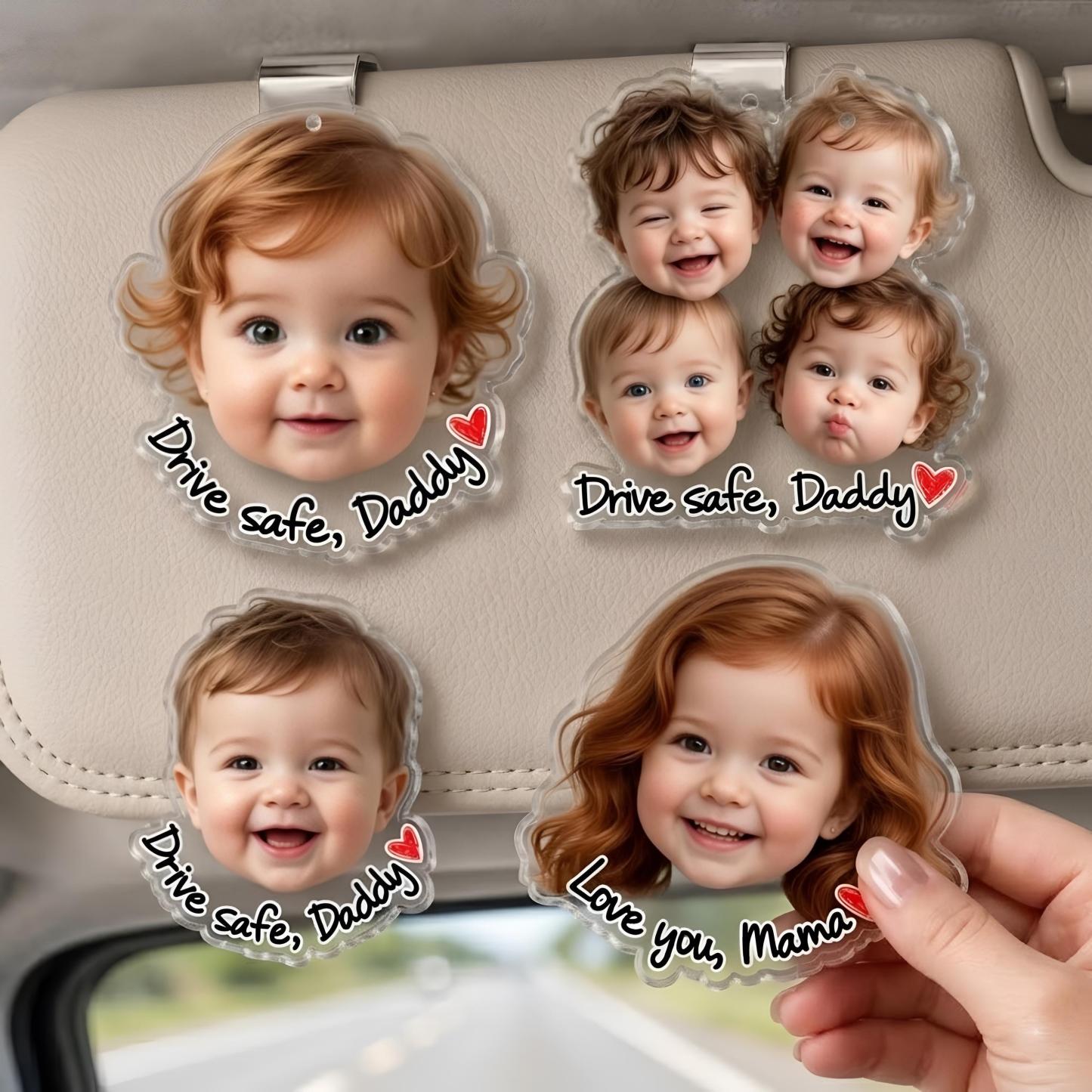 Custom Funny Baby Face Photo Car Visor Clip, Fathers Day Gift For Dad, Kids Photo Visor Clip, Drive Safe Daddy Gift, We Love You Daddy Gifts - MyPhotoSocksAu