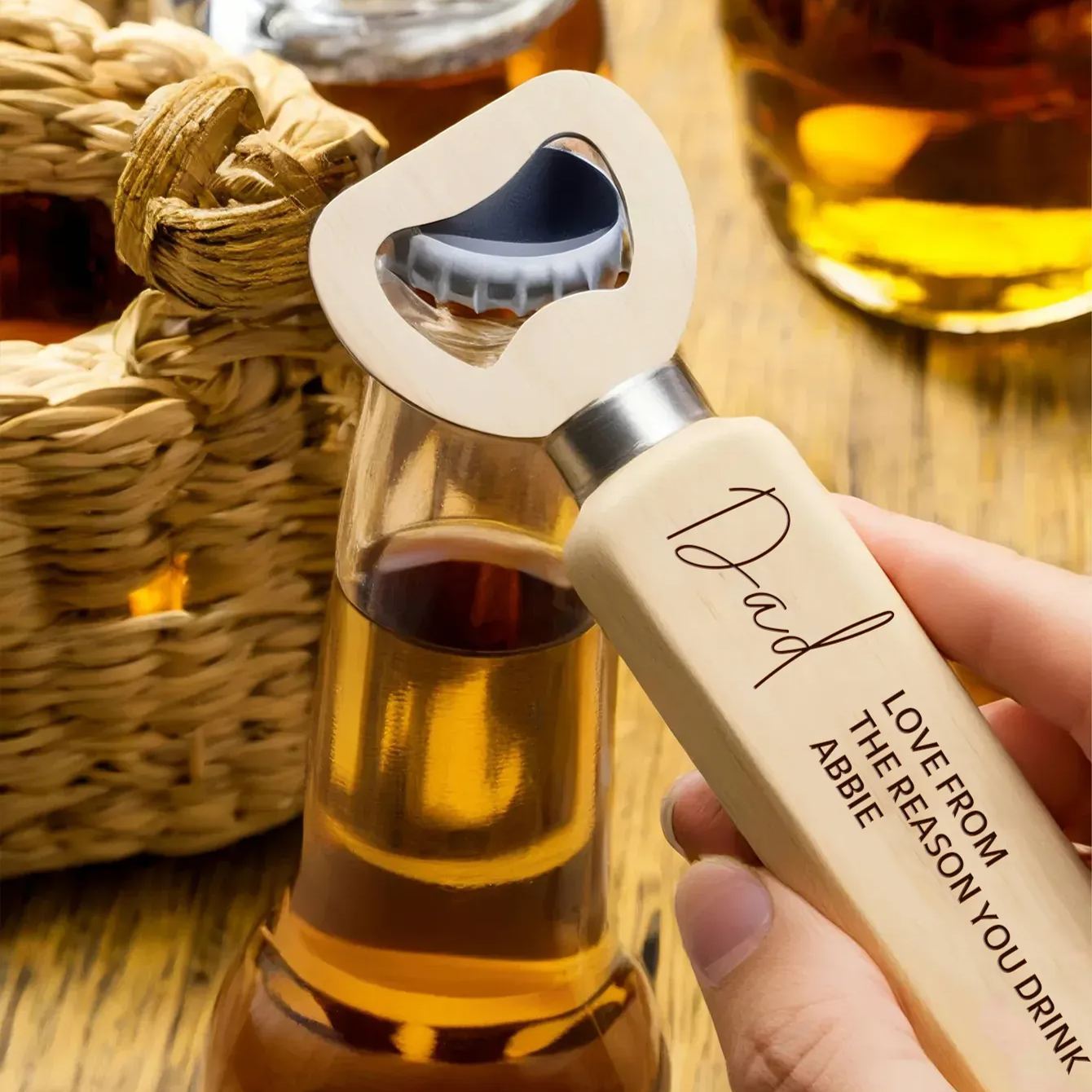 Personalised Bottle Opener Your Text Here Wooden Bottle Opener Laser Engraved Birthday Christmas Gift For DAD