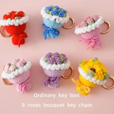 Lovely Gift Wool Knitted Bouquet Keychain Simulation Sunflower Bag Charm Pendant Graduation Gift - MyPhotoSocksAu