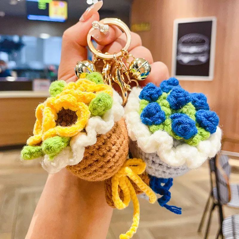 Lovely Gift Wool Knitted Bouquet Keychain Simulation Sunflower Bag Charm Pendant Graduation Gift - MyPhotoSocksAu