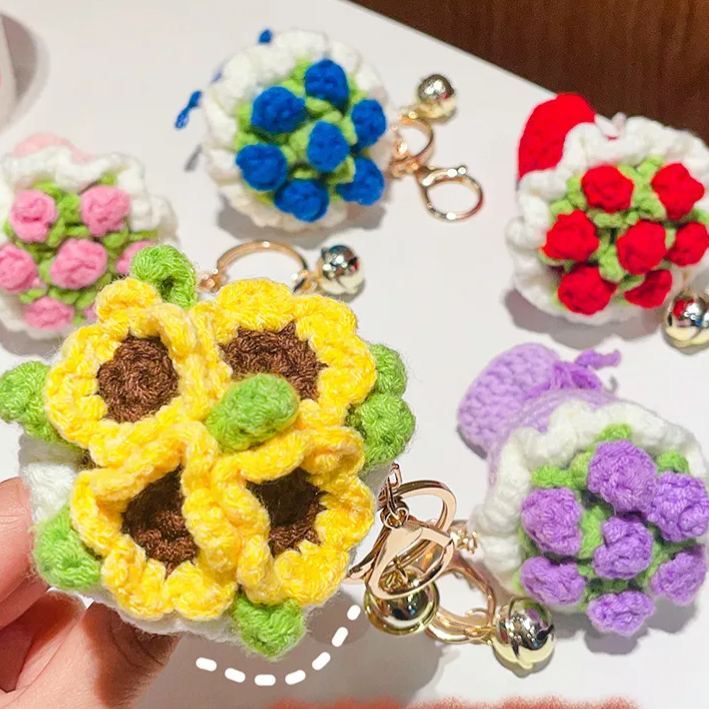 Lovely Gift Wool Knitted Bouquet Keychain Simulation Sunflower Bag Charm Pendant Graduation Gift - MyPhotoSocksAu