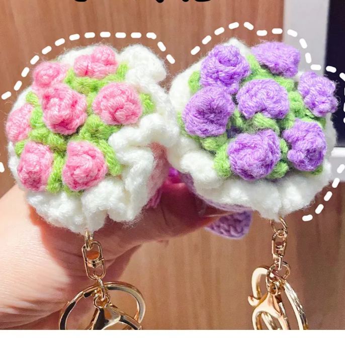 Lovely Gift Wool Knitted Bouquet Keychain Simulation Sunflower Bag Charm Pendant Graduation Gift - MyPhotoSocksAu