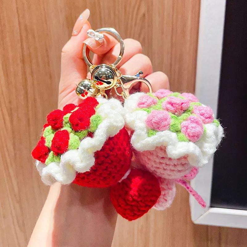 Lovely Gift Wool Knitted Bouquet Keychain Simulation Sunflower Bag Charm Pendant Graduation Gift - MyPhotoSocksAu
