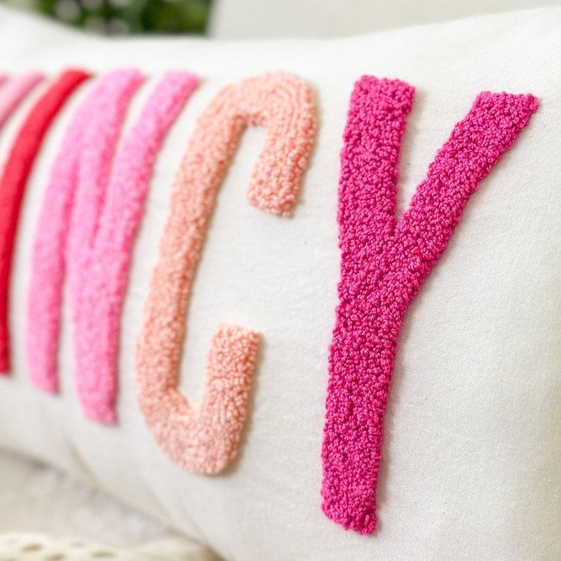Personalized Baby Girl Room Name Pillow Cover, Baby Girl Nursery Pillow Case, Punch Needle, Girl Kid Gift, Dorm Gift, Graduation Gift - MyPhotoSocksAu