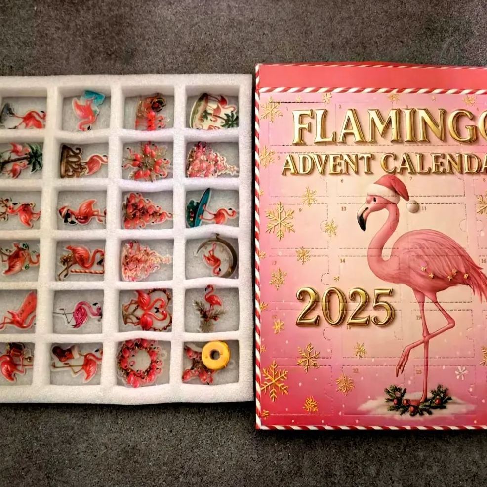 Flamingo Advent Calendar 2025 – 2D Acrylic Pink Flamingo Christmas Countdown Box, Tropical Holiday Decor Gift for Girls & Women - MyPhotoSocksAu