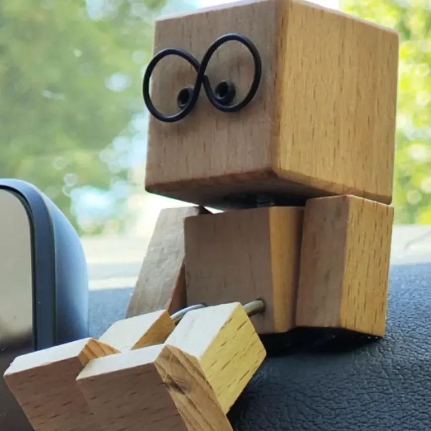 Kinetic Wooden Man Figurine – Shaking Dashboard Toy, Magnetic Accent Car Decor, Natural Wood Gift - MyPhotoSocksAu