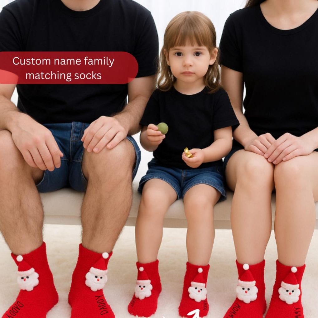 Personalized Family Reindeer Socks Cozy Fuzzy Christmas Socks Custom Holiday Socks Gift Ideas for Women Men Kids Friends Stocking Stuffers