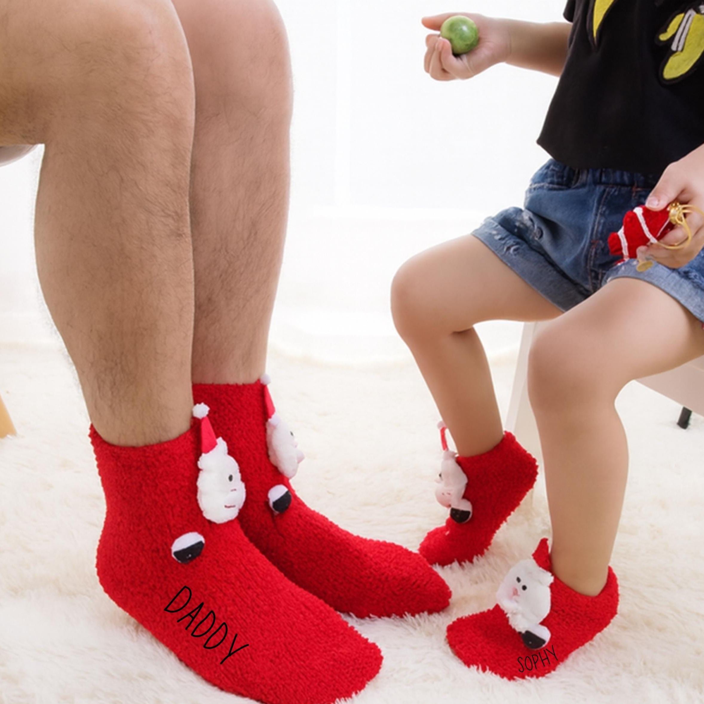 Personalized Family Reindeer Socks Cozy Fuzzy Christmas Socks Custom Holiday Socks Gift Ideas for Women Men Kids Friends Stocking Stuffers