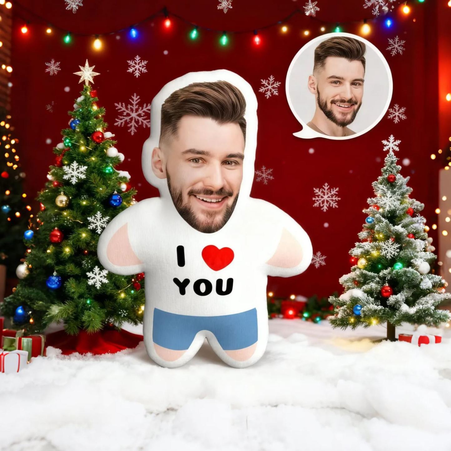 I LOVE YOU Minime Throw Pillow Custom Face Teddy Personalized Photo Minime Pillow