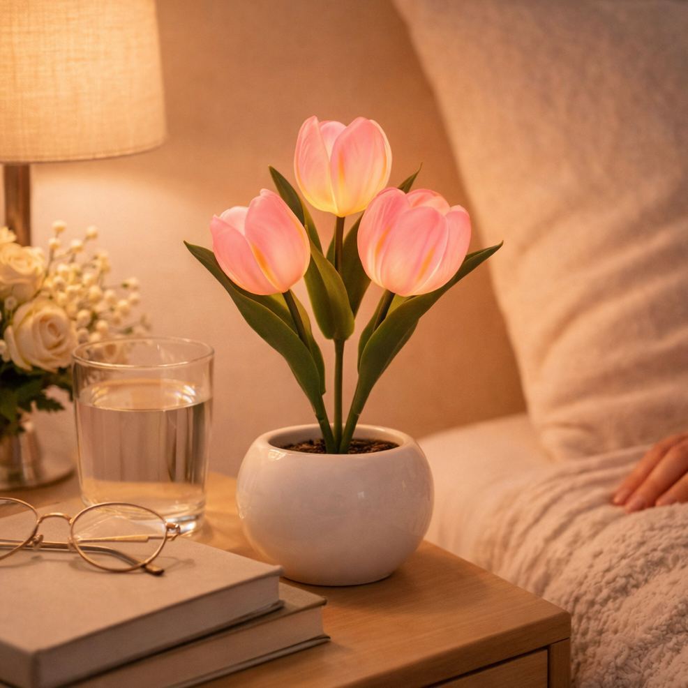 LED Tulip Night Light  Dimmable Plug-in Romantic Flower Lamp Artificial Bloom Mother’s Day Gift - MyPhotoSocksAu