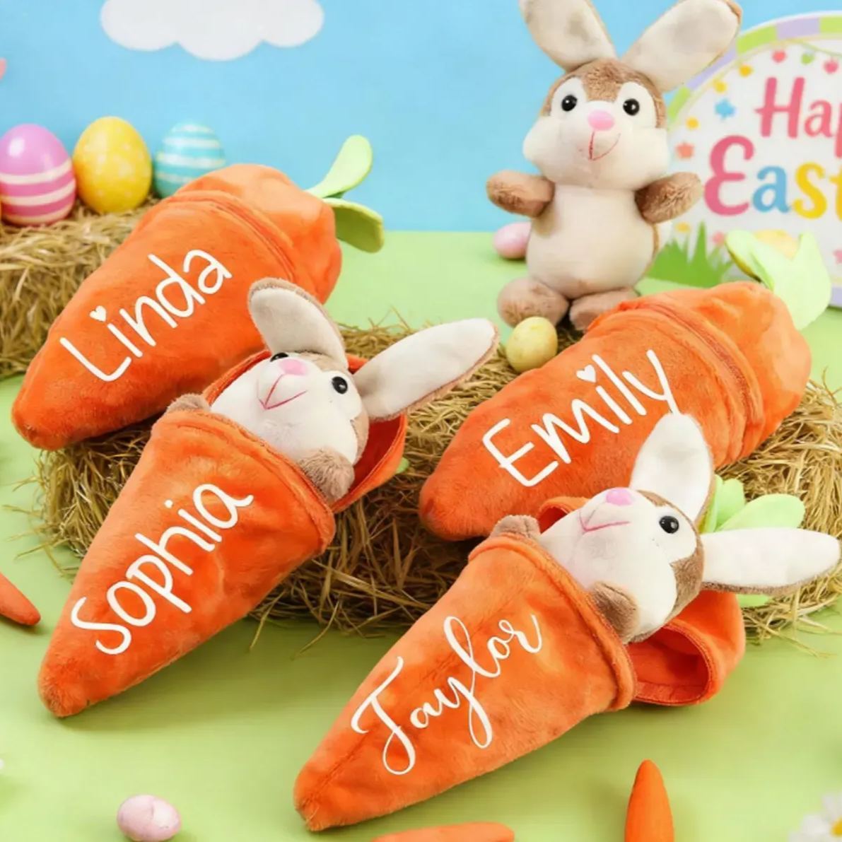 Personalized Reversible Carrot Plush Toy, Custom Plush Rabbit Keychain,Customize Cute Easter Bunny Keychain,Easter Gift with Name - MyPhotoSocksAu