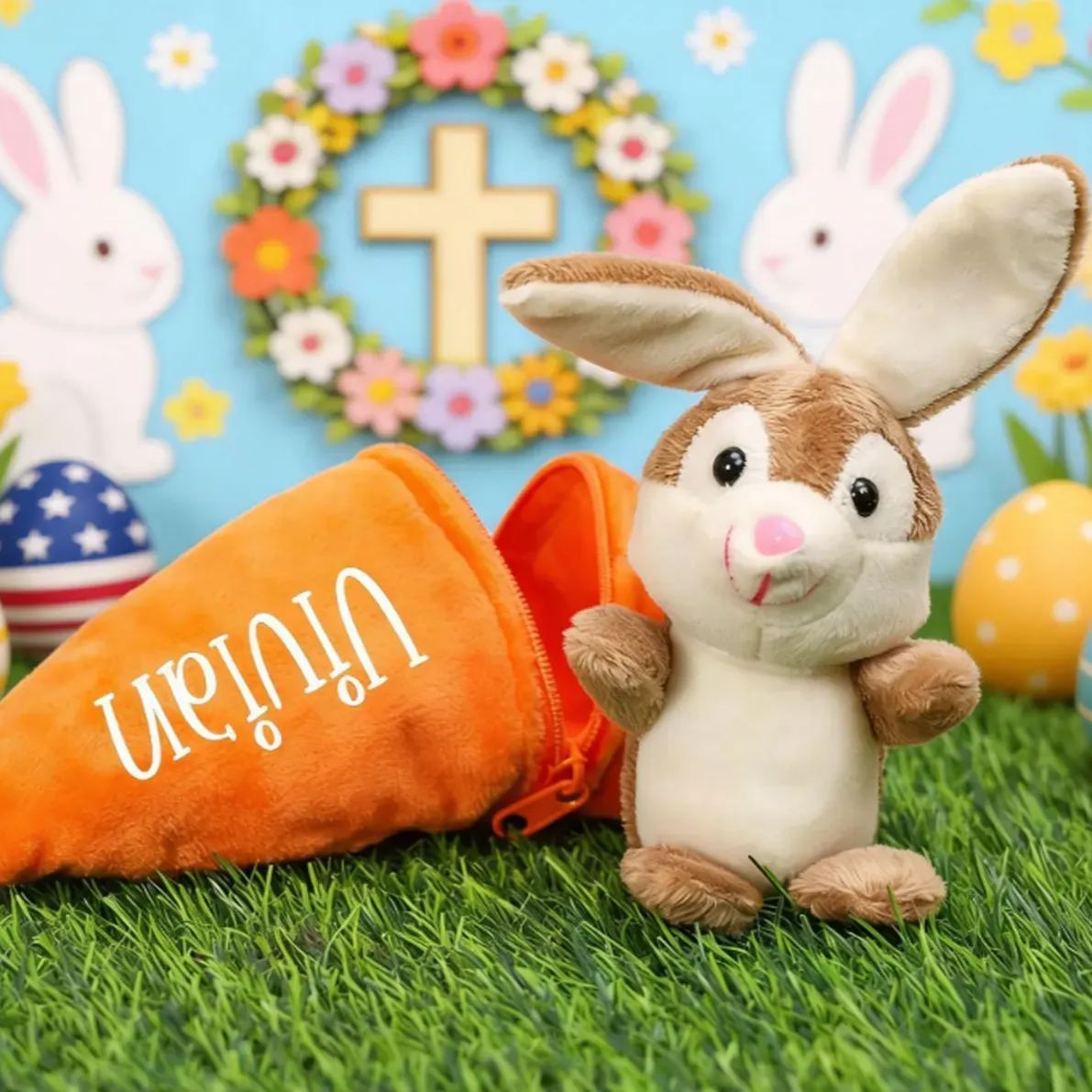 Personalized Reversible Carrot Plush Toy, Custom Plush Rabbit Keychain,Customize Cute Easter Bunny Keychain,Easter Gift with Name - MyPhotoSocksAu