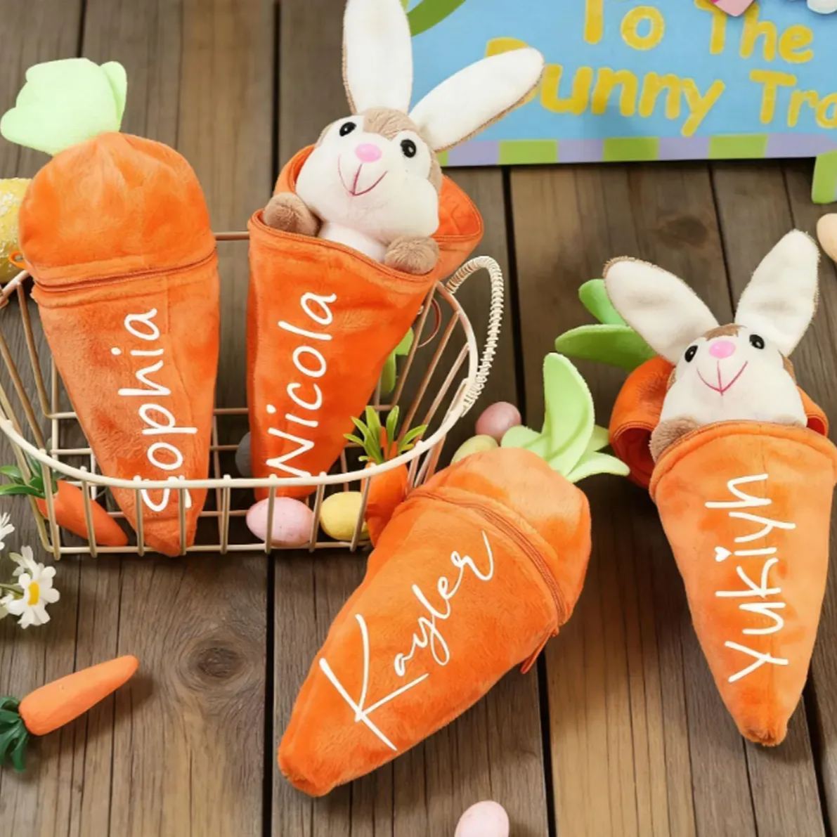 Personalized Reversible Carrot Plush Toy, Custom Plush Rabbit Keychain,Customize Cute Easter Bunny Keychain,Easter Gift with Name - MyPhotoSocksAu