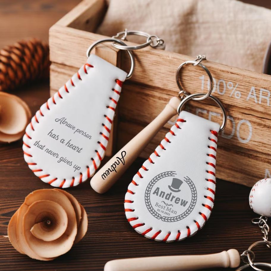 Personalized leather baseball keychain, Groomsmen mini baseball keychain, custom gifts for baseball fans, gifts for him/her - MyPhotoSocksAu