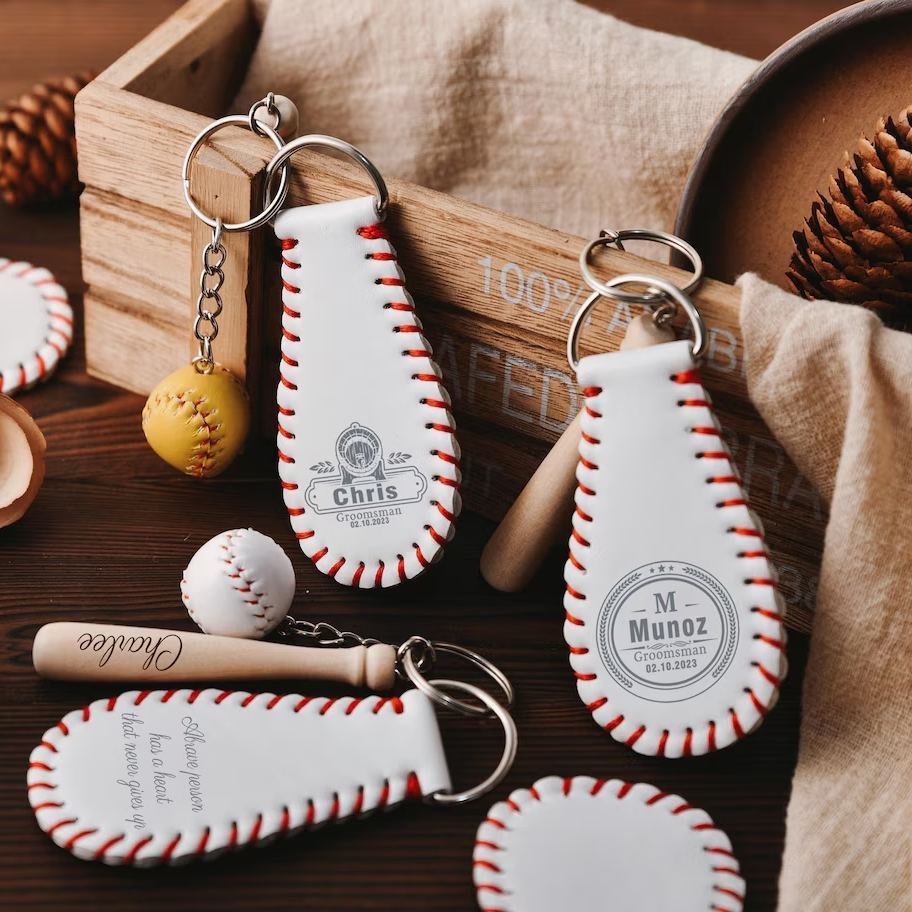 Personalized leather baseball keychain, Groomsmen mini baseball keychain, custom gifts for baseball fans, gifts for him/her - MyPhotoSocksAu