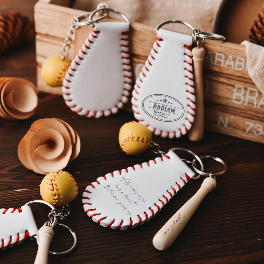 Personalized leather baseball keychain, Groomsmen mini baseball keychain, custom gifts for baseball fans, gifts for him/her - MyPhotoSocksAu
