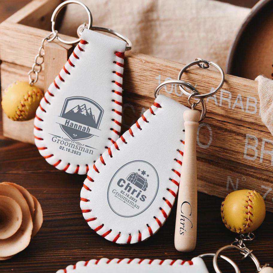 Personalized leather baseball keychain, Groomsmen mini baseball keychain, custom gifts for baseball fans, gifts for him/her - MyPhotoSocksAu