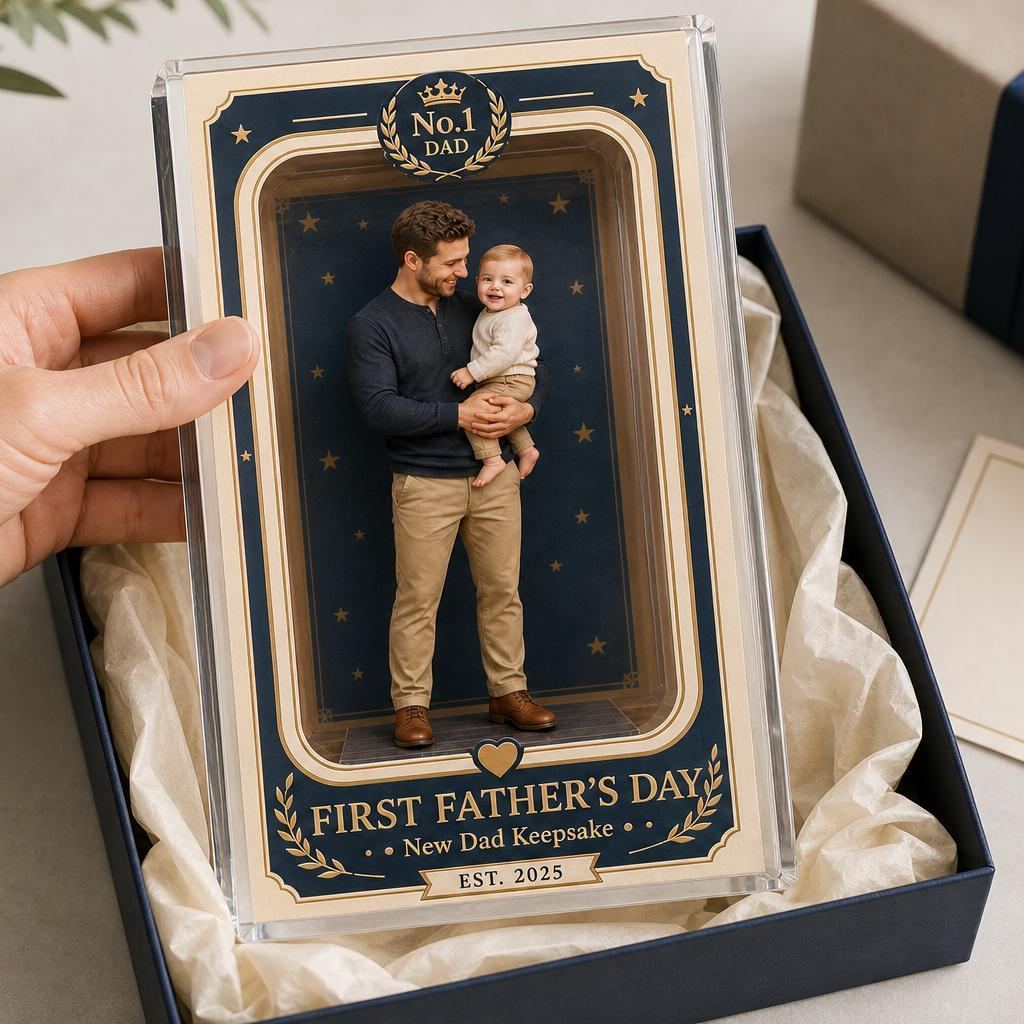 First Father's Day Acrylic Block, Personalized New Dad Photo Gift, Custom Father's Day Keepsake for Daddy, Baby Picture Plaque - MyPhotoSocksAu